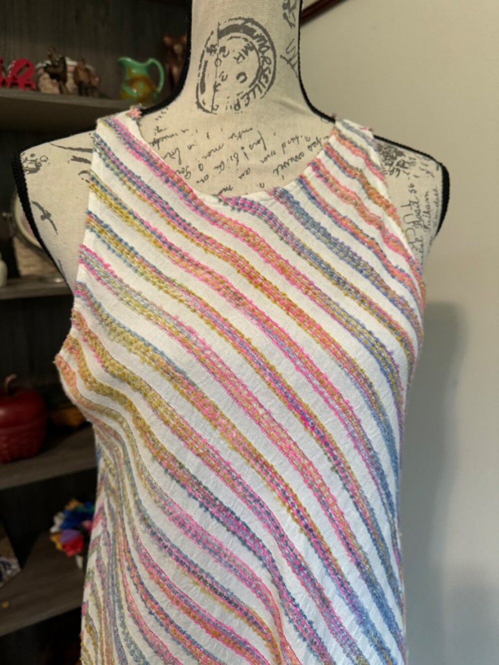 Lou & Grey Dress Diagonal Rainbow Stripe Sleeveless Sundress Small Summer - Picture 9 of 11